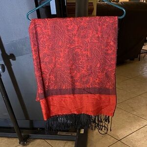 Red Paisley Scarf with Fringe